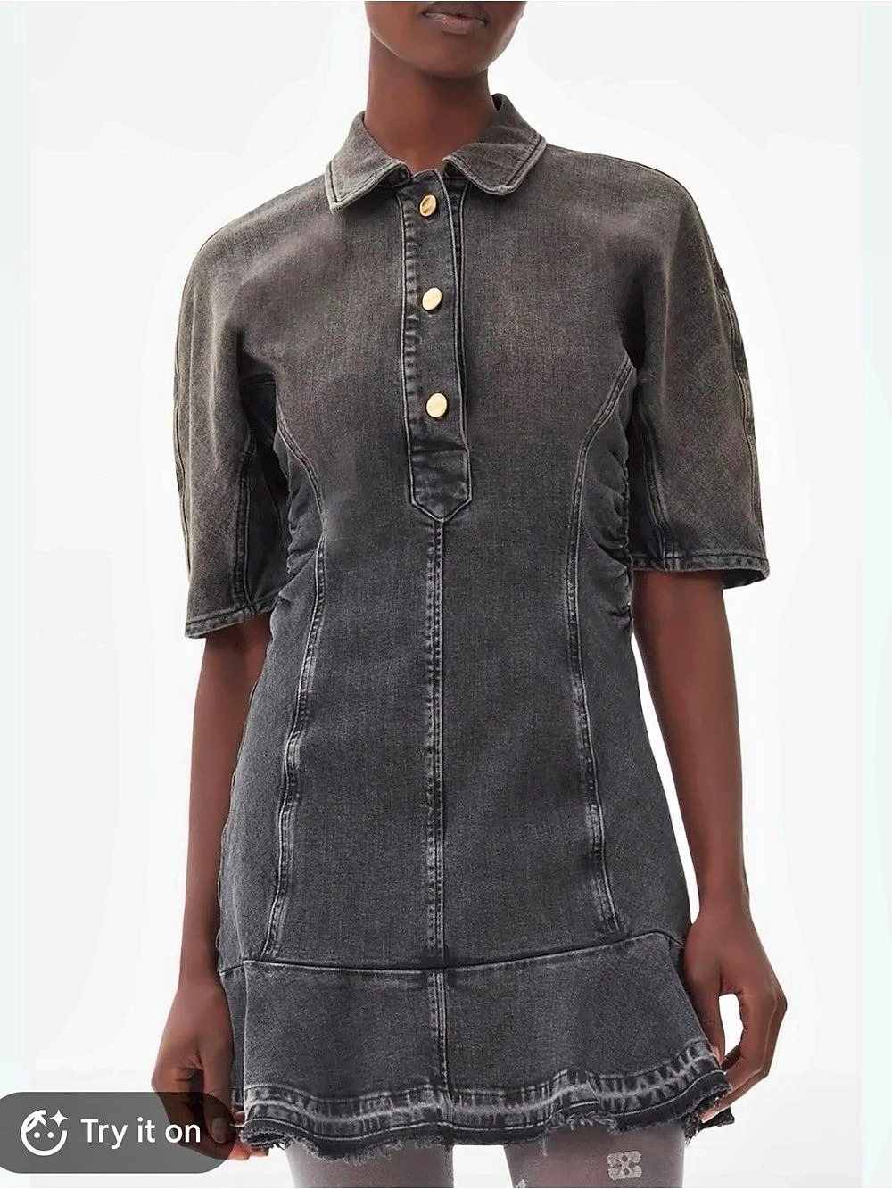 GANNI Tint Edge Denim Mini Dress Black euro 38 NWT